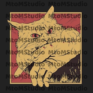 Vintage Cat Bite Instant Digital, Japanese Horror Anime Clipart, Retro PNG, Horror Cat Sublimation, Cats Crazy PNG, Cool PNG