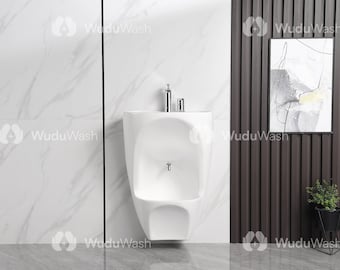 WuduWash zweistufiges Wudu-Waschbecken, weiß, inklusive Wasserhahn und Armaturen