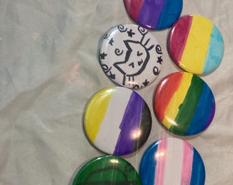 pins!!! pride pins, sun, therian, cat