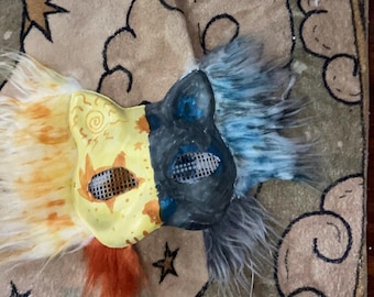 PREMADE therian/alterhuman/furry Premade mask sun moon cat mask