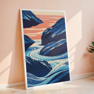 Bergfluss Kunstdruck | Digitaler Download Poster | Serene Landschaft Wand Kunst | Moderne Natur Dekor | Abstrakte Landschaft