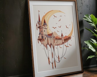 Gothic Floating Castle Print: Dark Academia Wall Art (Digital Download)