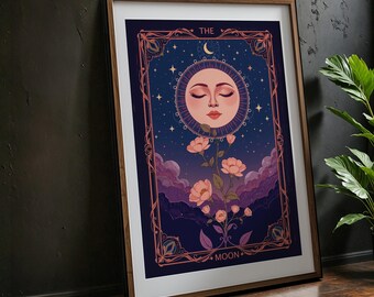 Vintage Moon Tarot Art Print: Celestial Floral Astrology (Digital Download)