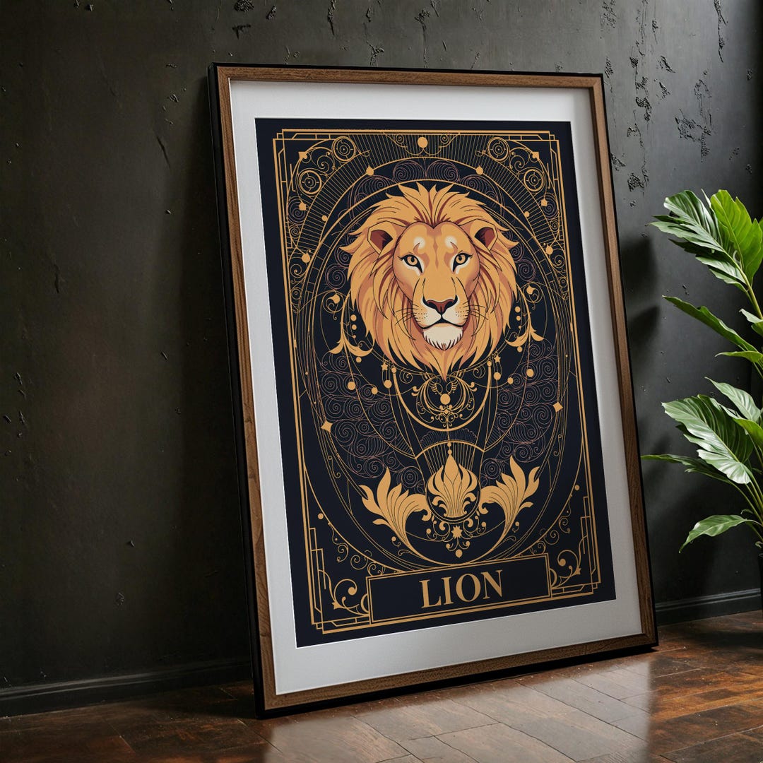 Art Nouveau Lion Poster | Regal Gold Ornate Decor, Digital Download - Etsy