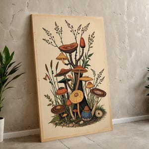 Vintage Botanical Mushroom Wall Art - Cottagecore Fungi Print - Digital Download