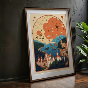 Fantasy Medieval Map Castle Illustration Digital Download