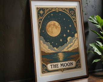 Moon Tarot Card Print: Vintage Celestial Art (Digital Download)
