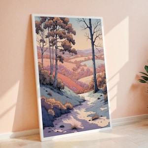 Pastell Landschaft Kunstdruck | Gelassene Landschaft Illustration, verträumte Naturszene, friedliche Wand Kunst Poster, digitaler Download