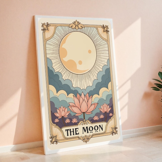 Vintage Moon Tarot Art Print: Celestial Lotus (Digital Download)