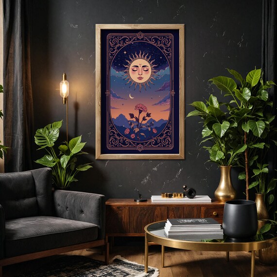 Poster con carta dei tarocchi della Papessa in lamina d'oro: arte murale mistica e stregata (senza cornice) - Italia