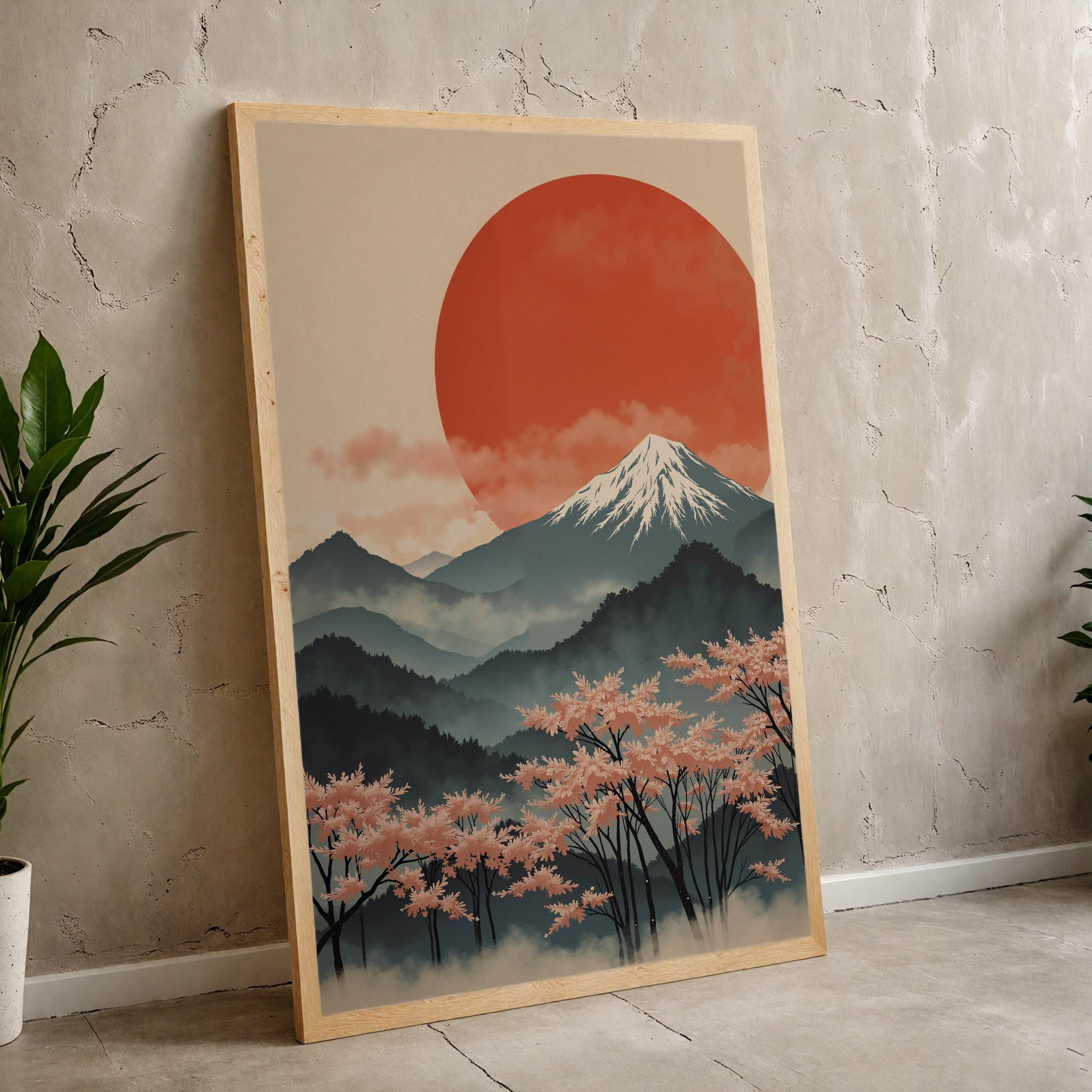 Japanese Red Sun Mountain Digital Download - Etsy