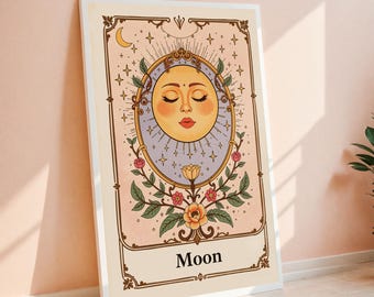 Vintage Moon Tarot Art Print: Celestial Boho Decor (Digital Download)