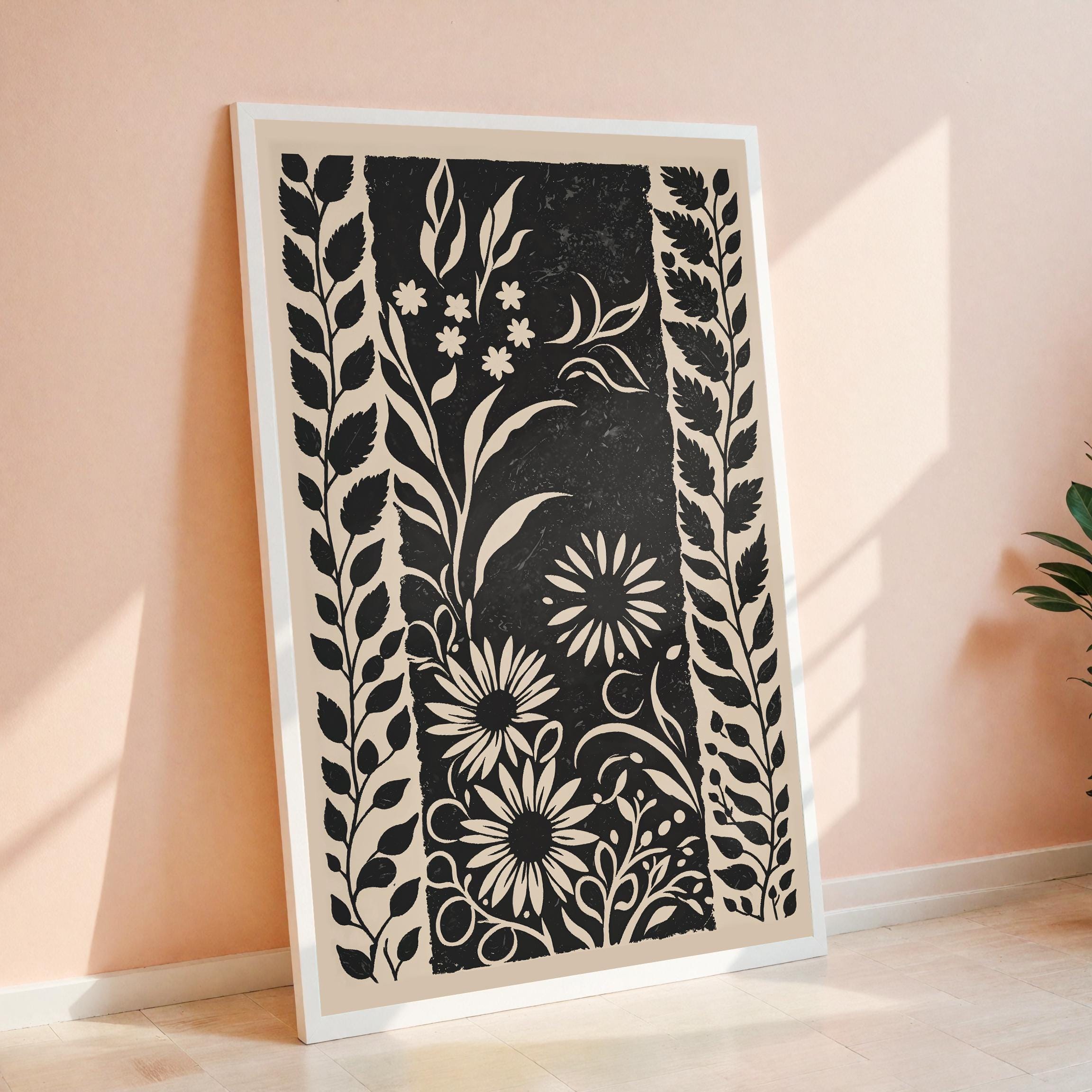 Floral Botanical Art Print | Monochrome Flower Poster | Digital Download Wall Art 24x36 | Minimalist Nature Decor | Vintage Botanical Print