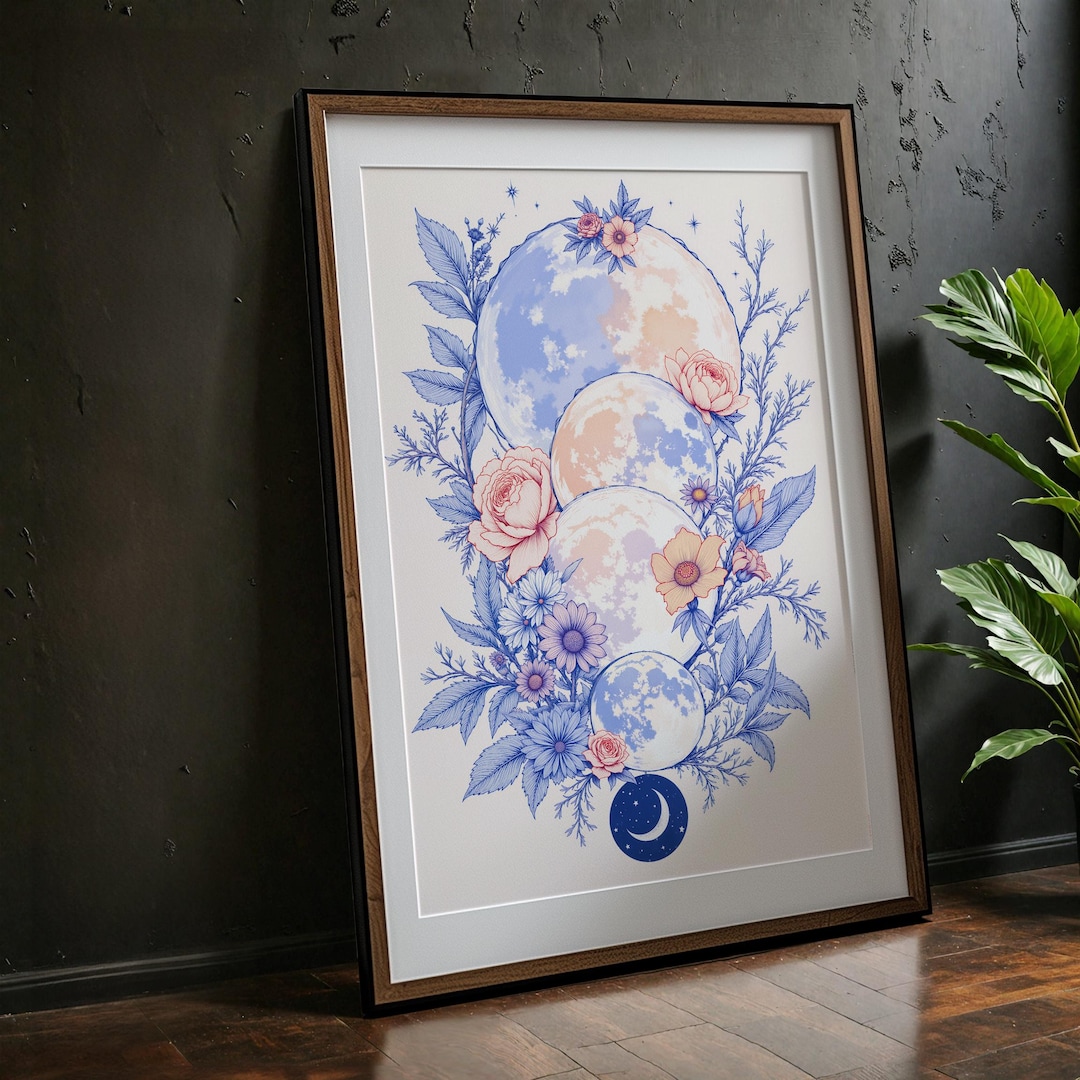Floral Moon Phase Art Print: Boho Celestial Decor (digital Download) - Etsy