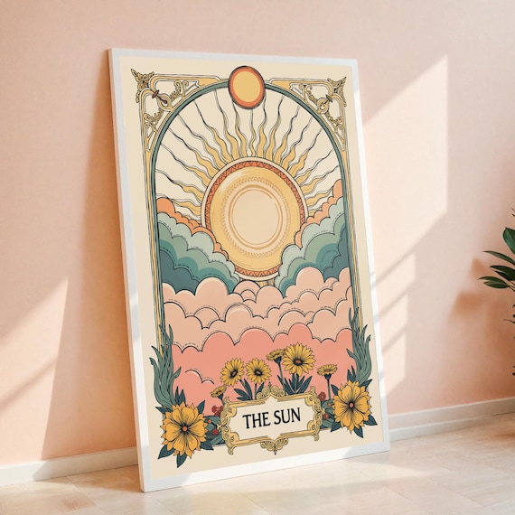 Vintage Sun Tarot Art Print: Retro Boho Floral Decor (Digital Download)