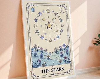 Impressão artística vintage do Tarô das Estrelas | Carta Floral Celestial (Download Digital)