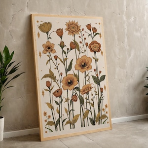 Vintage Botanical Floral Wall Art - Rustic Wildflower Illustration - Digital Download