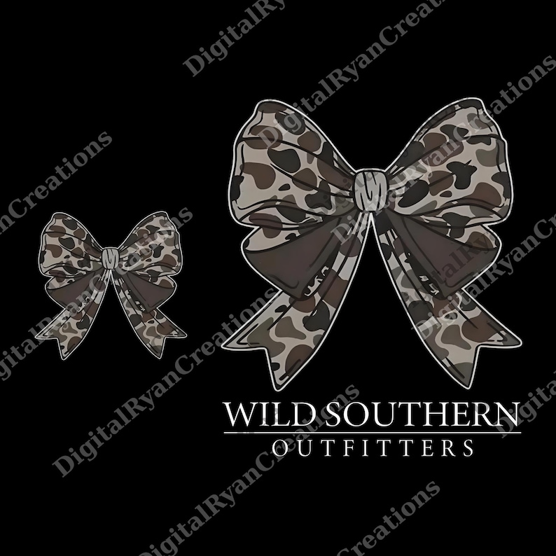 a pair of camouflage-patterned bows against a black background.