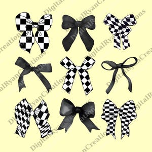 Coquette Checkered Black Bow png, Gift for Her, png for Women, Black Bows Digital File, Vintage Coquette Aesthetic, Cute Ribbon png