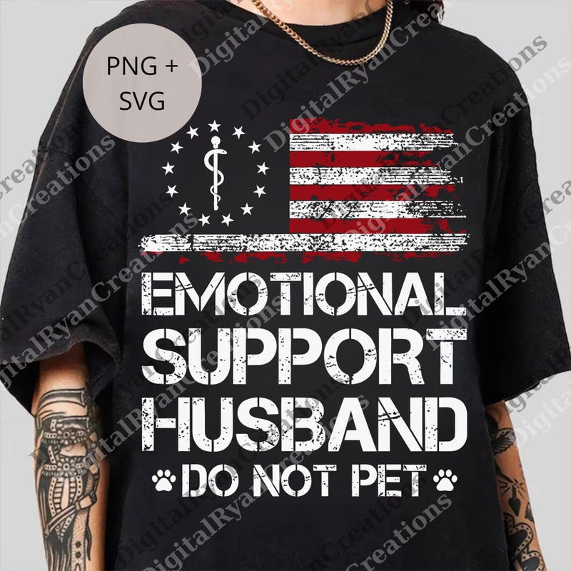 "Emotional Support Husband" Funny T-Shirt - Do Not Pet Medical Symbol Gift For Husband