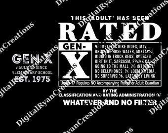 Gen X This Adult Has Been Rated Pocket Custom png, Generation X Graphic png, Gen X Vintage png, grappig sarcastisch, trendy png