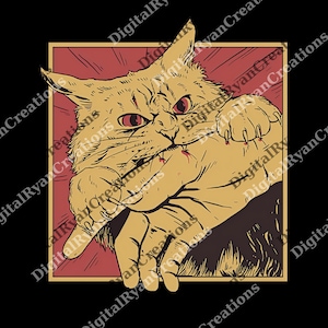 Vintage Cat Bite png, Japanese Horror Anime png, Retro Graphic png, Horror Cat png, Cats Crazy png Cool Graphic png