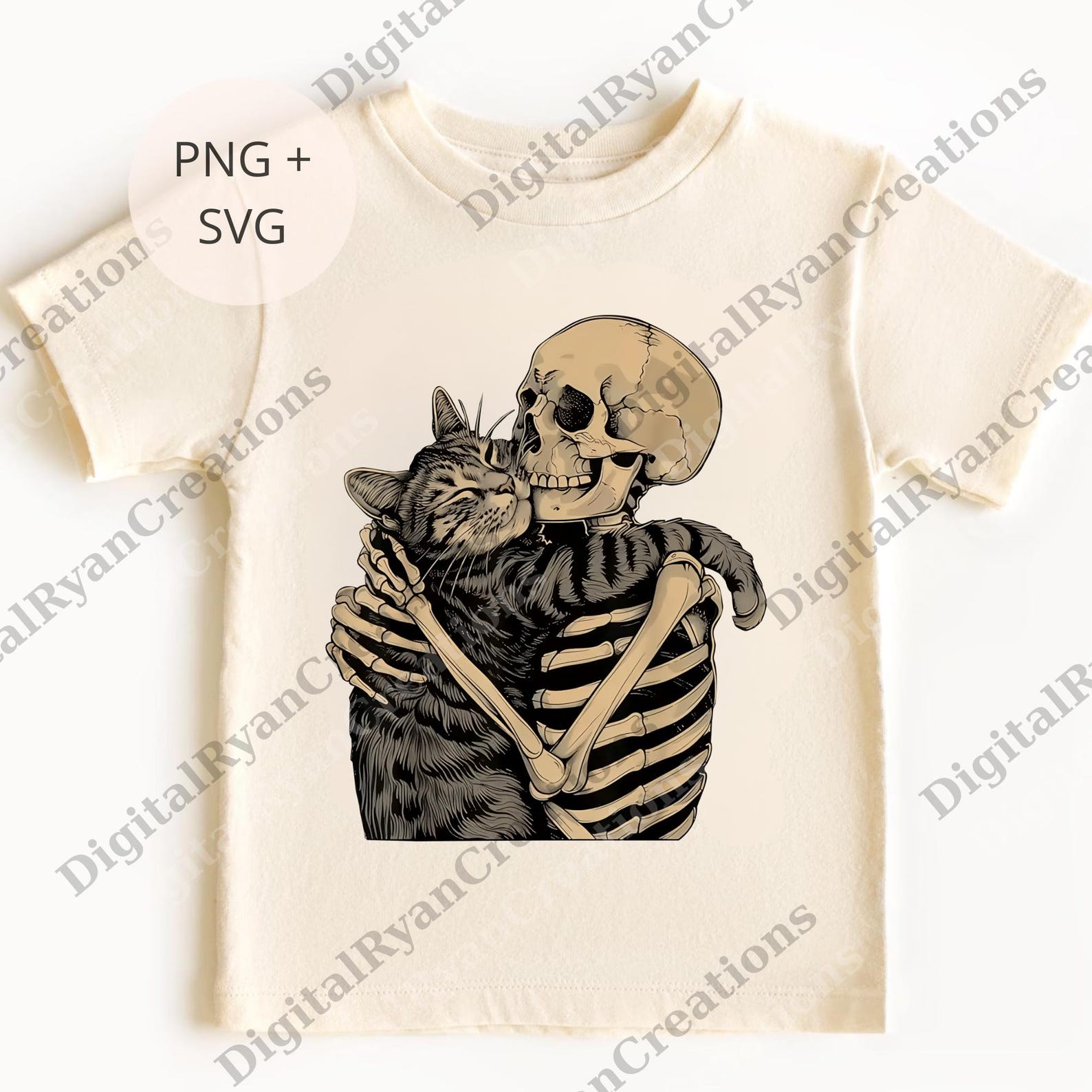Skeleton Hugging Cat Png, Gothic Cat Lover Digital File, Spooky ...