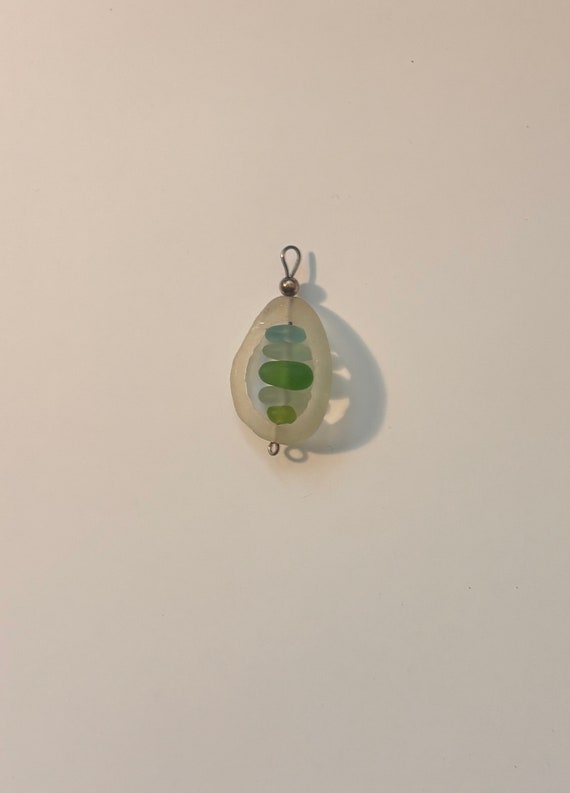 Beach Glass Pendant Carved Sea Glass