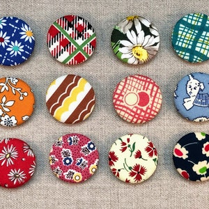 Fabric Button Magnets Set of 12 Reproduction Feedsack Fabrics 4 image 1