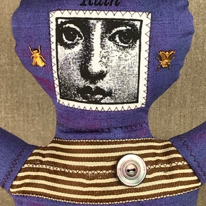 Voodoo Doll Melancholy Face Violet Distressed Muslin Folk Art Doll image 7
