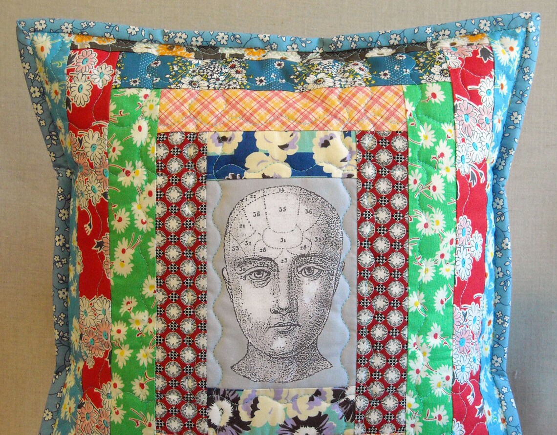 Quilted Pillow Courthouse Steps with Phrenology Head Etsy