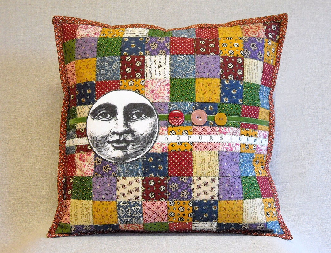 Quilted Pillow Postage Stamp Quilt Century Prints Man in the