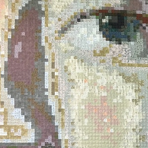 Quilted Wall Hanging - Fine Art Quilt - Detail of 19th Century Portrait - Pixel Art Quilt