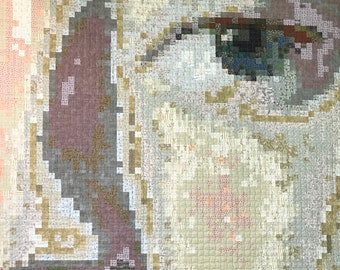 Quilted Wall Hanging - Fine Art Quilt - Detail of 19th Century Portrait - Pixel Art Quilt