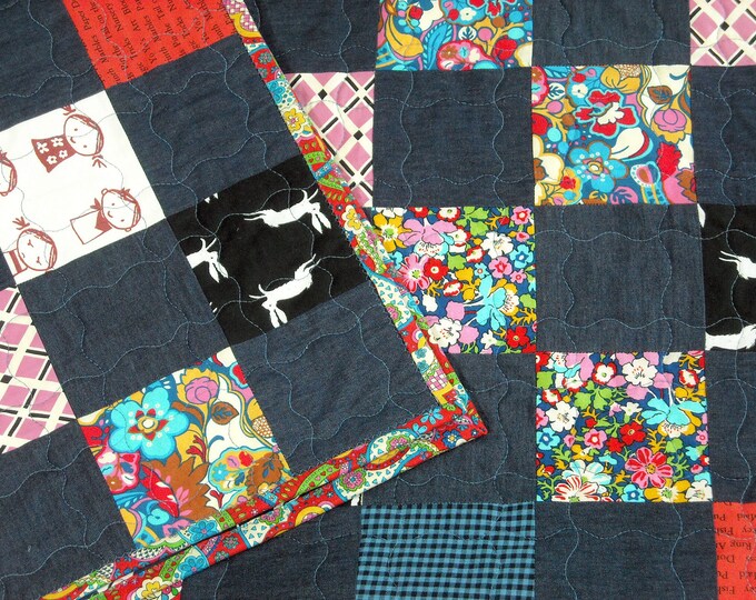 Gender Neutral Baby Quilt Denim Baby Quilt Patchwork Crib Quilt Unisex