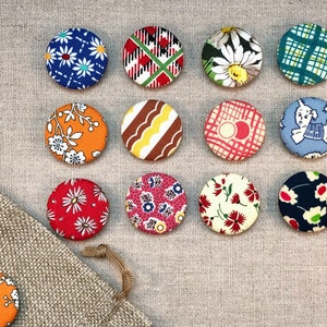 Fabric Button Magnets Set of 12 Reproduction Feedsack Fabrics 4 image 2