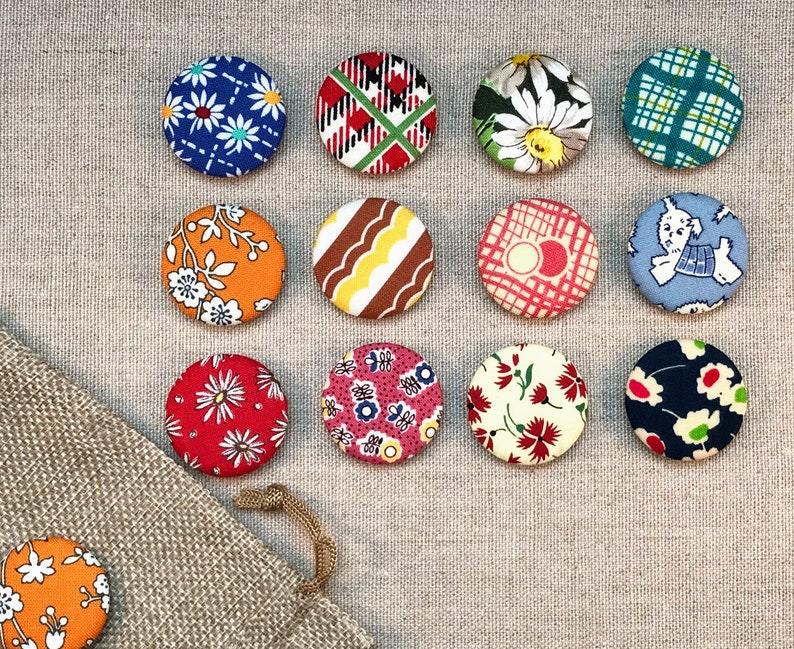 Fabric Button Magnets Set of 12 Reproduction Feedsack Fabrics 4 image 2