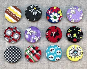 Fabric Button Magnets - Set of 12 - Reproduction Feedsack Fabrics 12