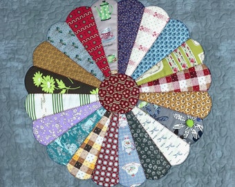 Quilted Euro Pillow Sham – Dresden Plate Feedsack Fabric, Farmhouse Style