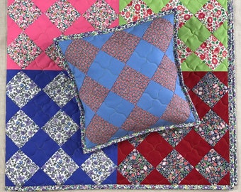 Gender Neutral Baby Quilt and Pillow Set - Liberty of London Tana Lawn Quilt -  Handmade Quilt - Quilted Table Topper - Wall Hanging