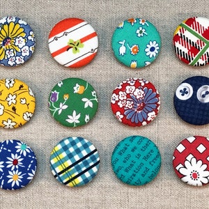 Fabric Button Magnets Set of 12 Reproduction Feedsack Fabrics 9 image 1