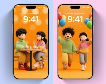 Fondos de pantalla de pareja para iPhone / Fondos de pantalla románticos a juego para pantalla de bloqueo y pantalla de inicio / Descarga digital con linda estética pastel