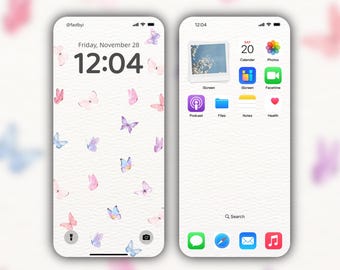 Fondo de pantalla de mariposas pastel / Pantalla de inicio y bloqueo estética linda / Fondo de pantalla universal para iPhone / Textura de papel suave + Bono gratis