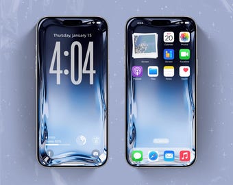Fondo de pantalla para iPhone con cristal líquido de zafiro deformado / Pantalla de bloqueo abstracta de lujo / Degradado de cristal azul / Descarga digital premium