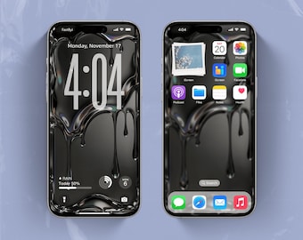 Fondo de pantalla líquido metálico para iPhone / Fondo metálico goteante 8K / Pantalla oscura de lujo para teléfono / Estética minimalista abstracta / iPhone Android