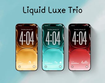 Trío de lujo líquido / Fondos de pantalla de vidrio líquido para iPhone (paquete de 3) / Pantalla de bloqueo e inicio / Degradado líquido abstracto / PNG digital / 8k