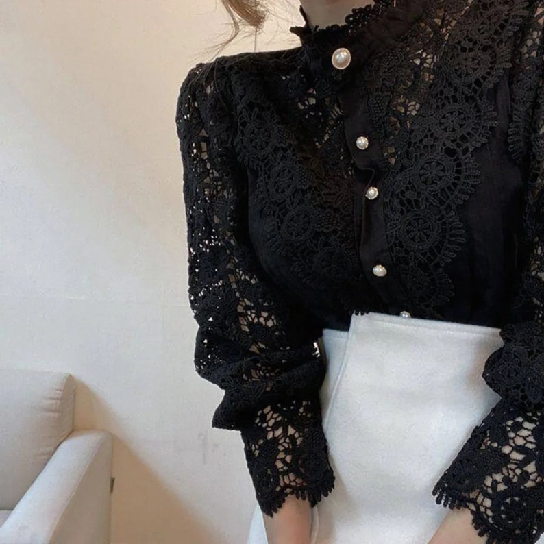 Elegant Lace Office Shirt Women's Blouse Long Sleeve Button Up Blouses Tops 2024 Spring Fashion Casual Ladies Shirts Top zdjęcie 6