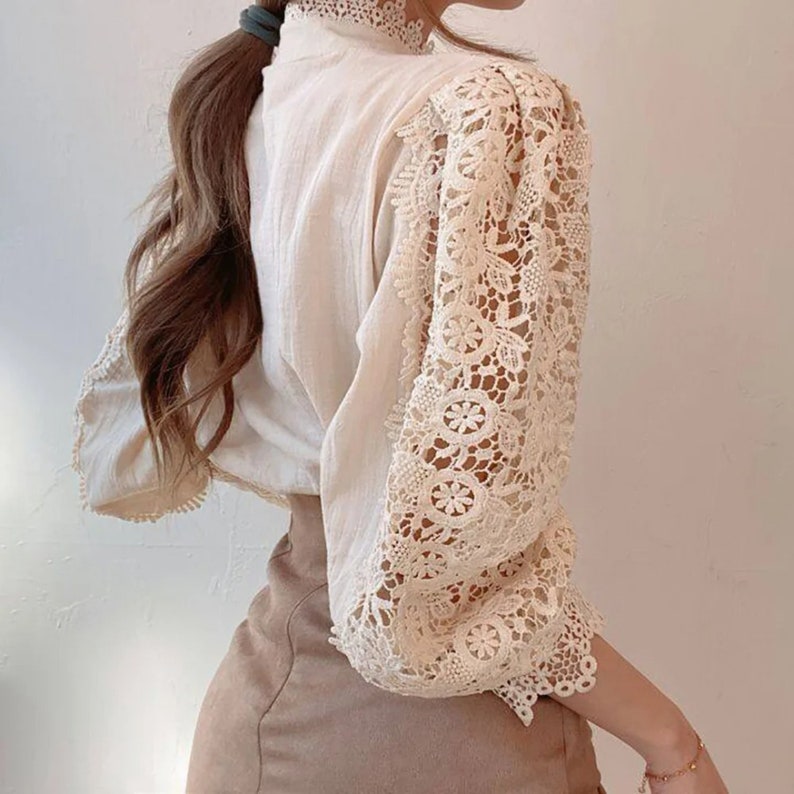 Elegant Lace Office Shirt Women's Blouse Long Sleeve Button Up Blouses Tops 2024 Spring Fashion Casual Ladies Shirts Top zdjęcie 5