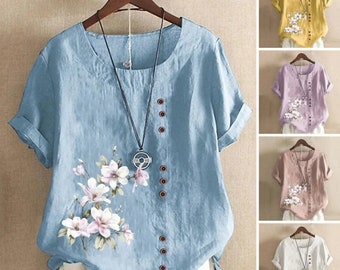 Camiseta floral para mujer, verano, cuello redondo, ropa Harajuku, camisetas de manga corta con estampado 3D, blusa informal, camisetas de moda para mujer.