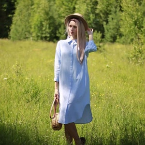 2024 Spring Casual Women's Blouses Korean Clothing Autumn Vintage Linen Cotton Mid-Length White Shirt Dress For Female Chic Tops zdjęcie 5